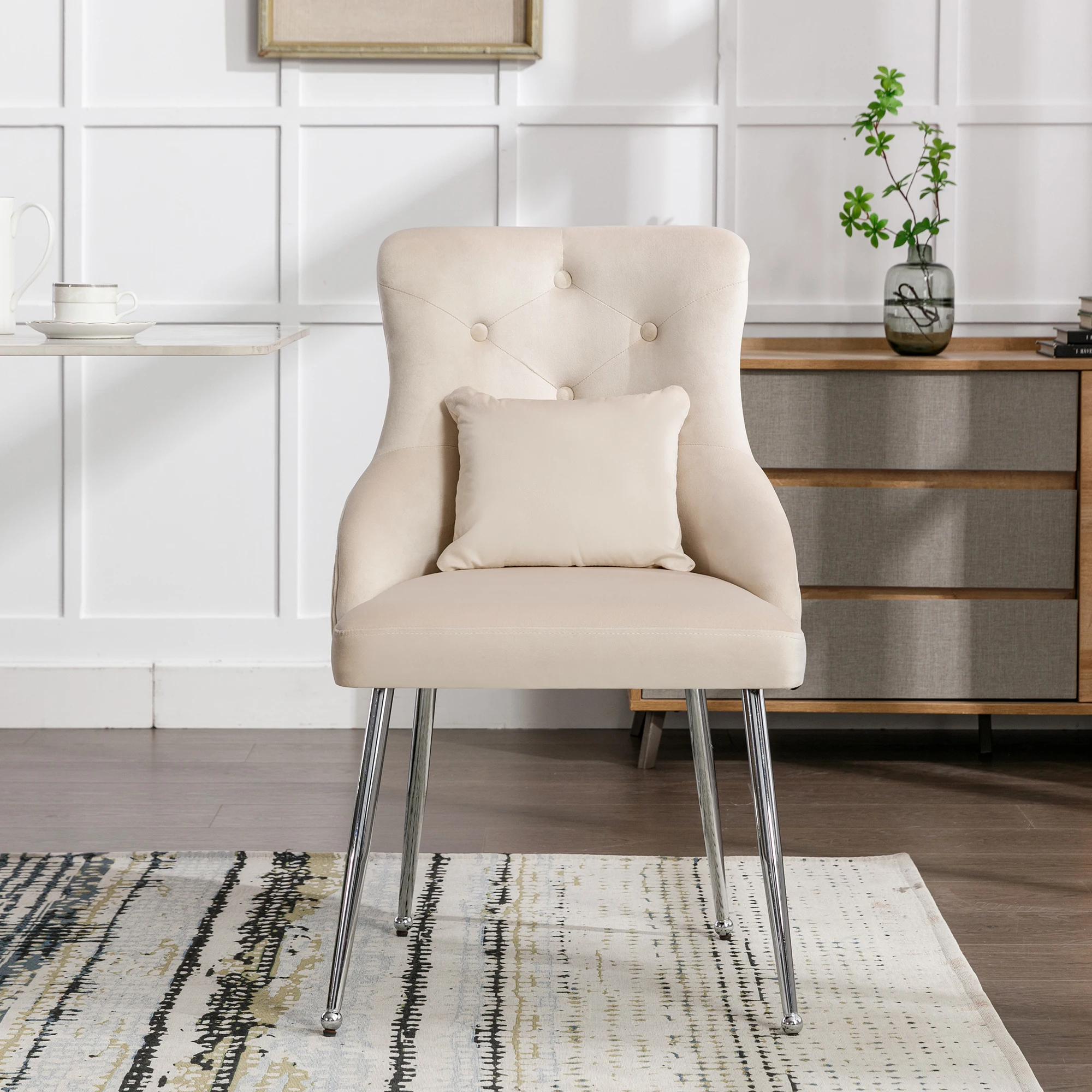 Esszimmerstuhl mit Knopfmuster, Gepolsterter Sessel, Stühle mit Metallbeinen, Moderner Loungesessel,