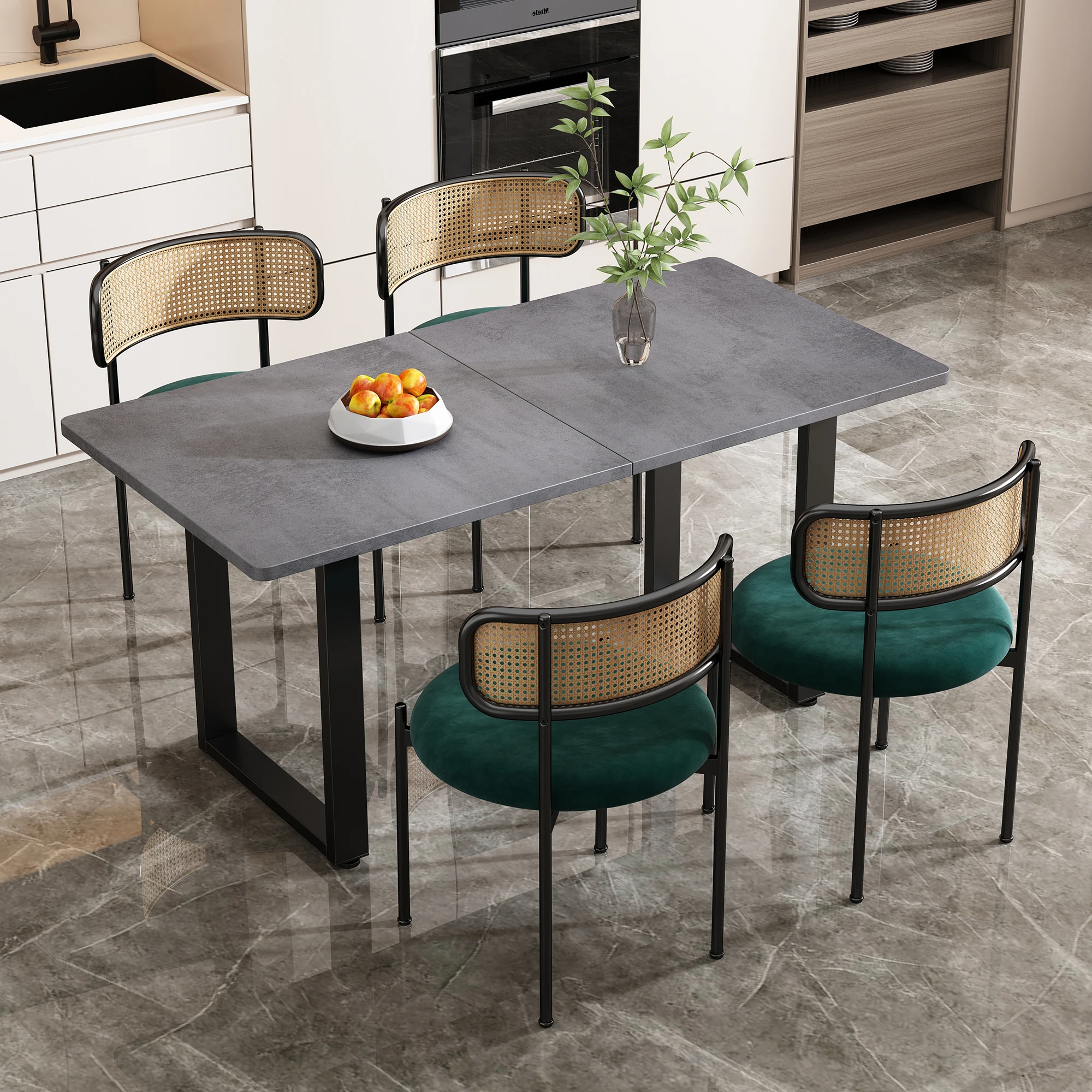 Samt-Esszimmerstuhl,4er set, moderner, einfacher Freizeitstuhl mit vier Stützbeinen aus Metall,