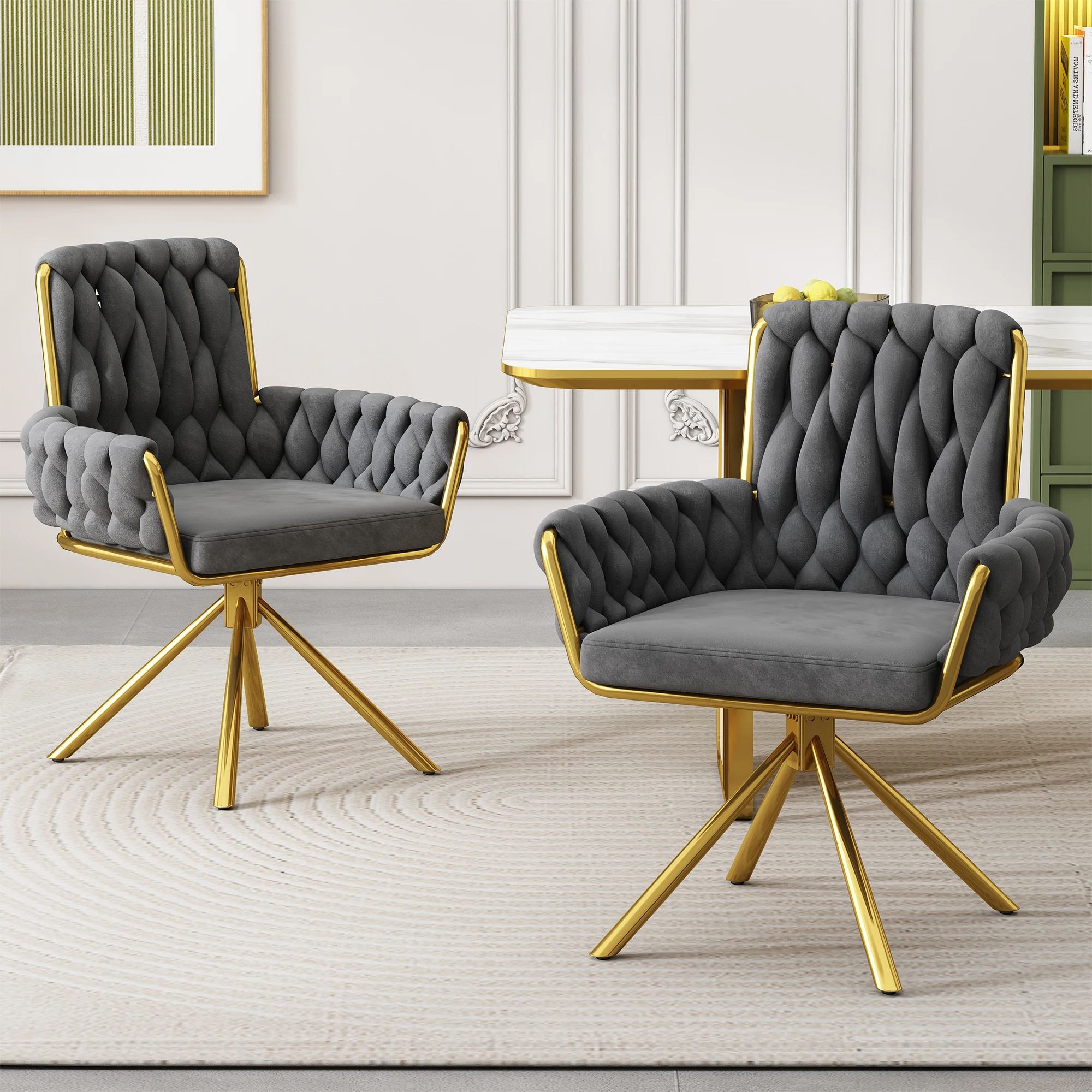 Samt-Esszimmerstuhl, 2er set, Sessel, einzelner luxuriöser Wohn- und Schlafzimmer-Drehstuhl,