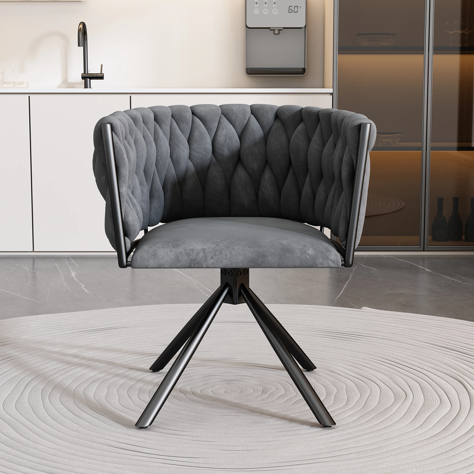 Samt-Esszimmerstuhl, einzelner heller Luxus-Wohnzimmer-Schlafzimmer-Drehstuhl, Freizeit-Drehstuhl