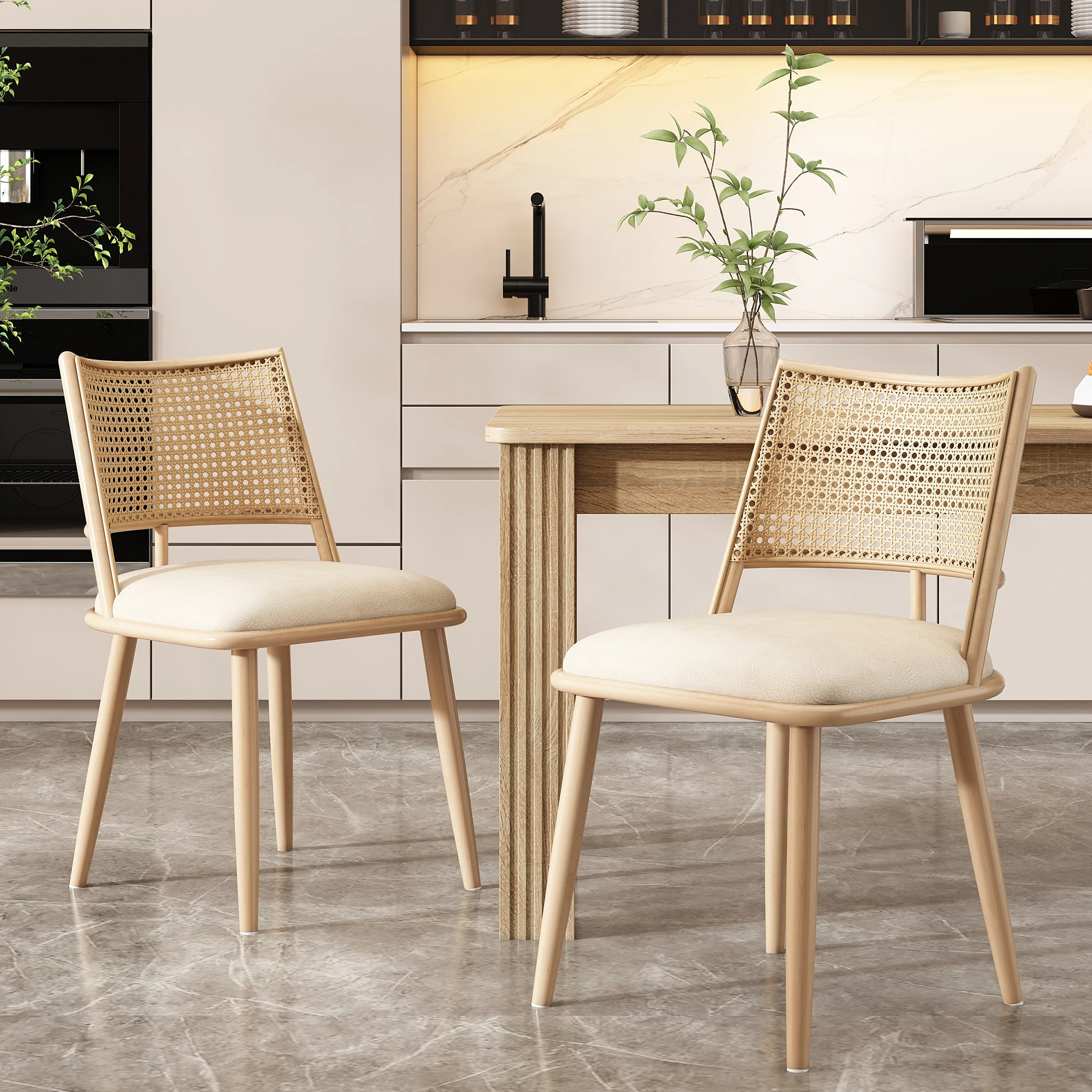 PU-Sitz,Rattan-Rückenlehne,Wohnzimmer,Schlafzimmerstuhl