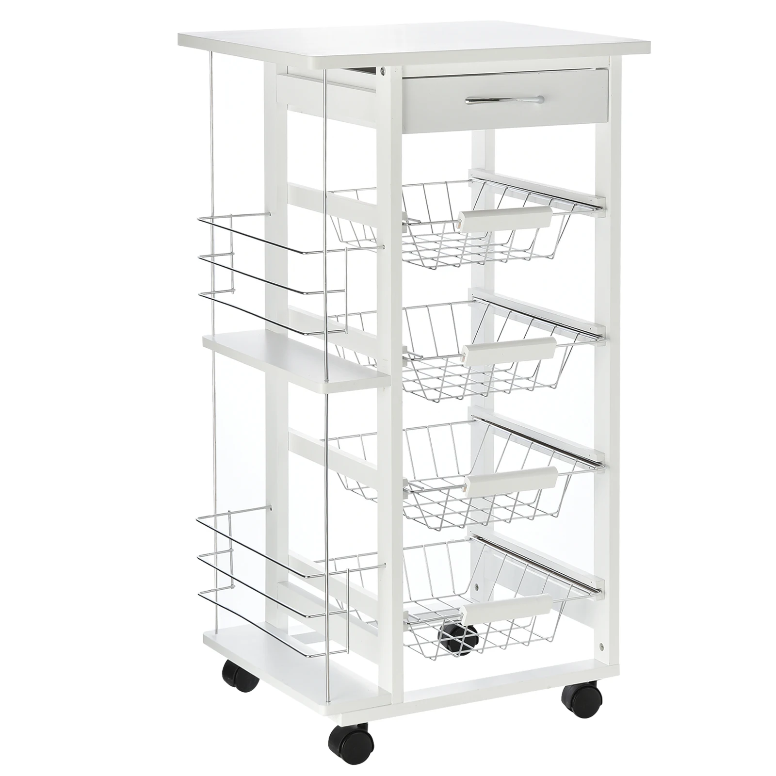 Homcom 5-stufiger Küchen wagen mit Schubladen-Seiten regalen abnehmbare Metall körbe 47x37x83cm