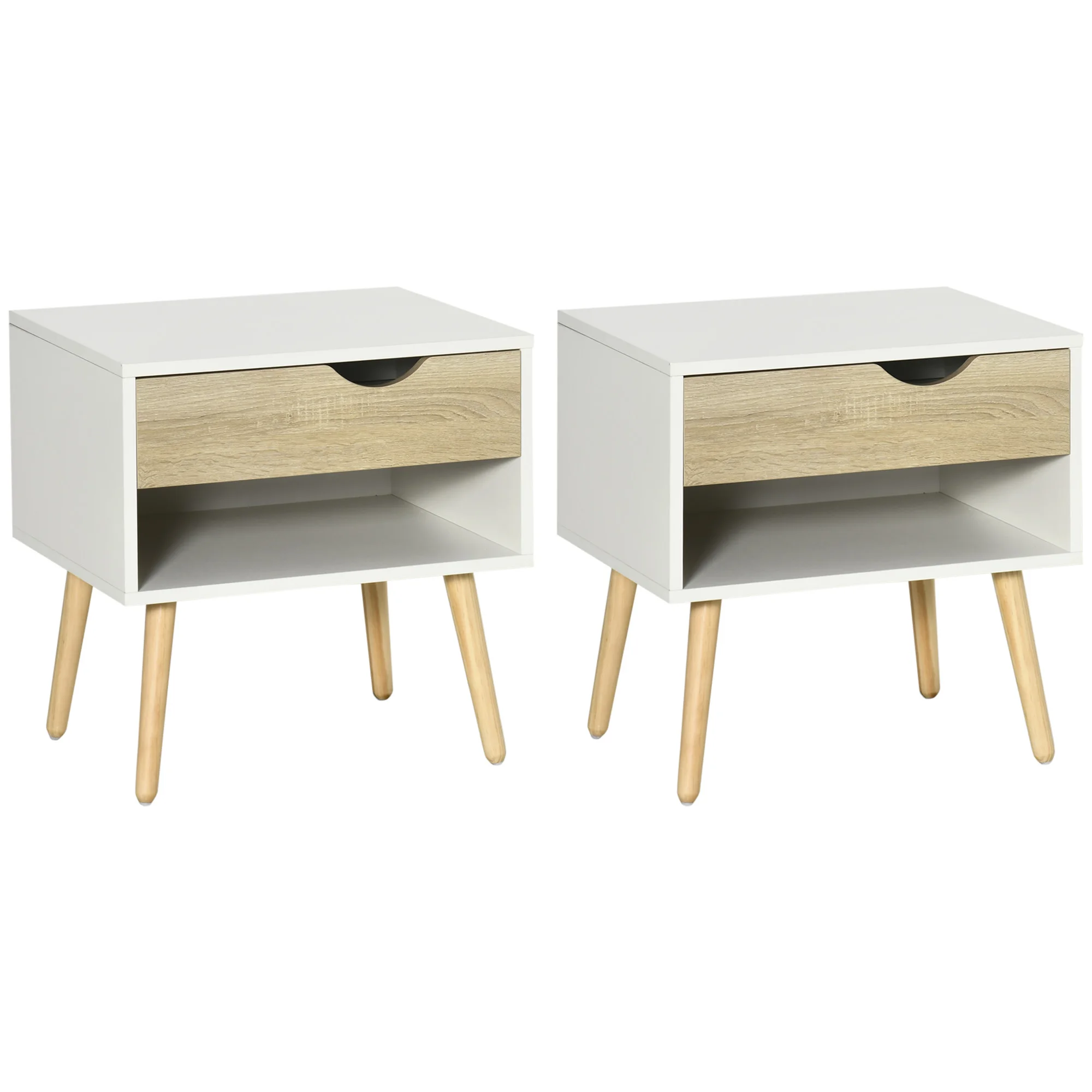 Homcom 2er-Set Nachttisch mit 1 Schublade und Regal 50x39x51 cm