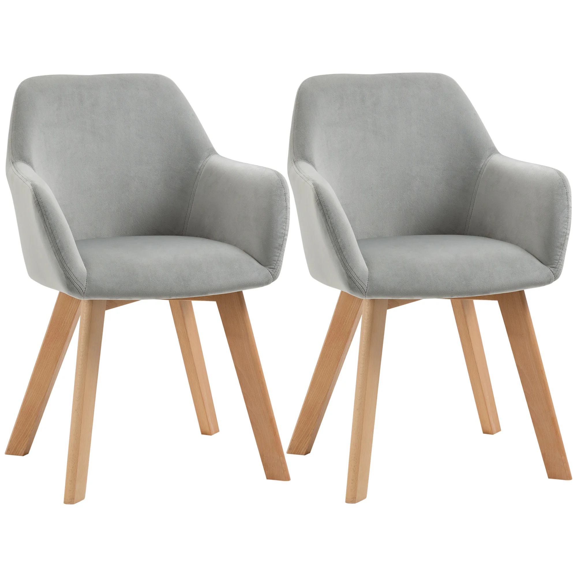 Homcom Set mit 2 Esszimmers tühlen aus Samt gepolstert 54x57x80 cm grau