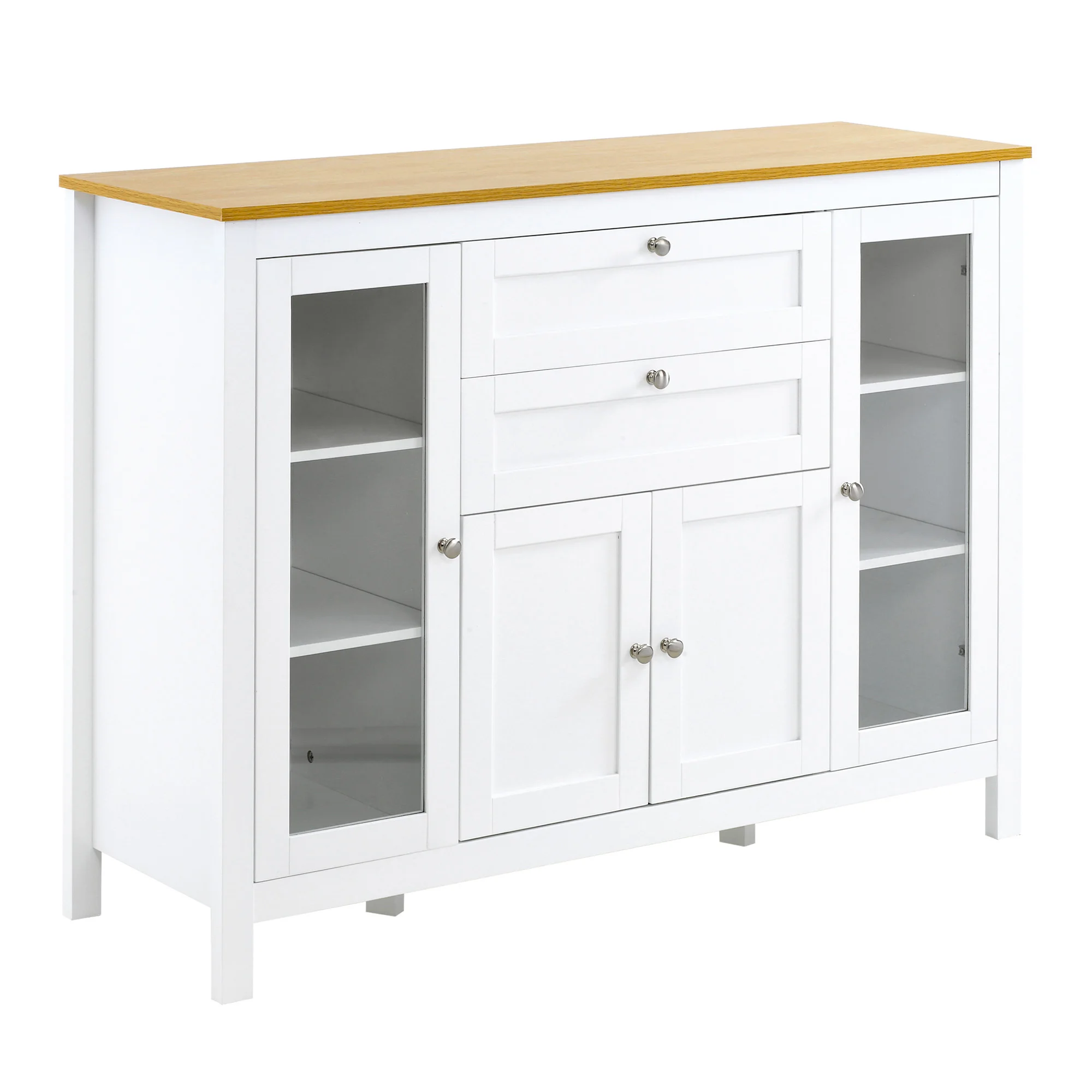 Homcom Küchen Side board mit 2 Schubladen 4 Türen verstellbare Regale 120x40x90 cm