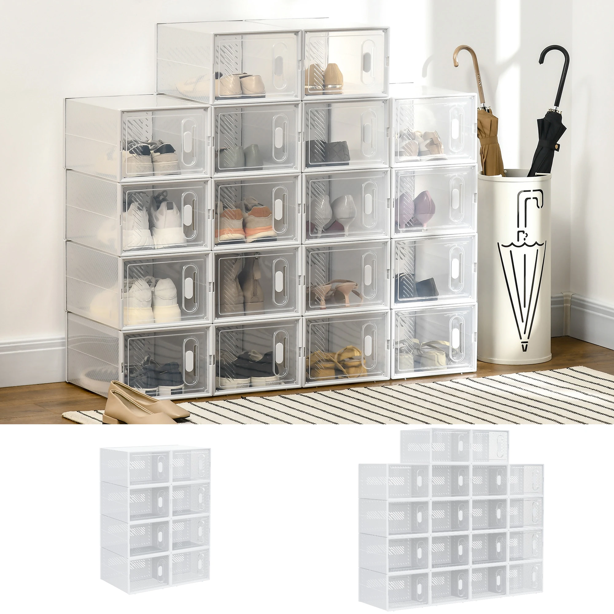 Homcom Kunststoff Modular Schrank mit 18 Eimern Magnet türen 25x35x19cm