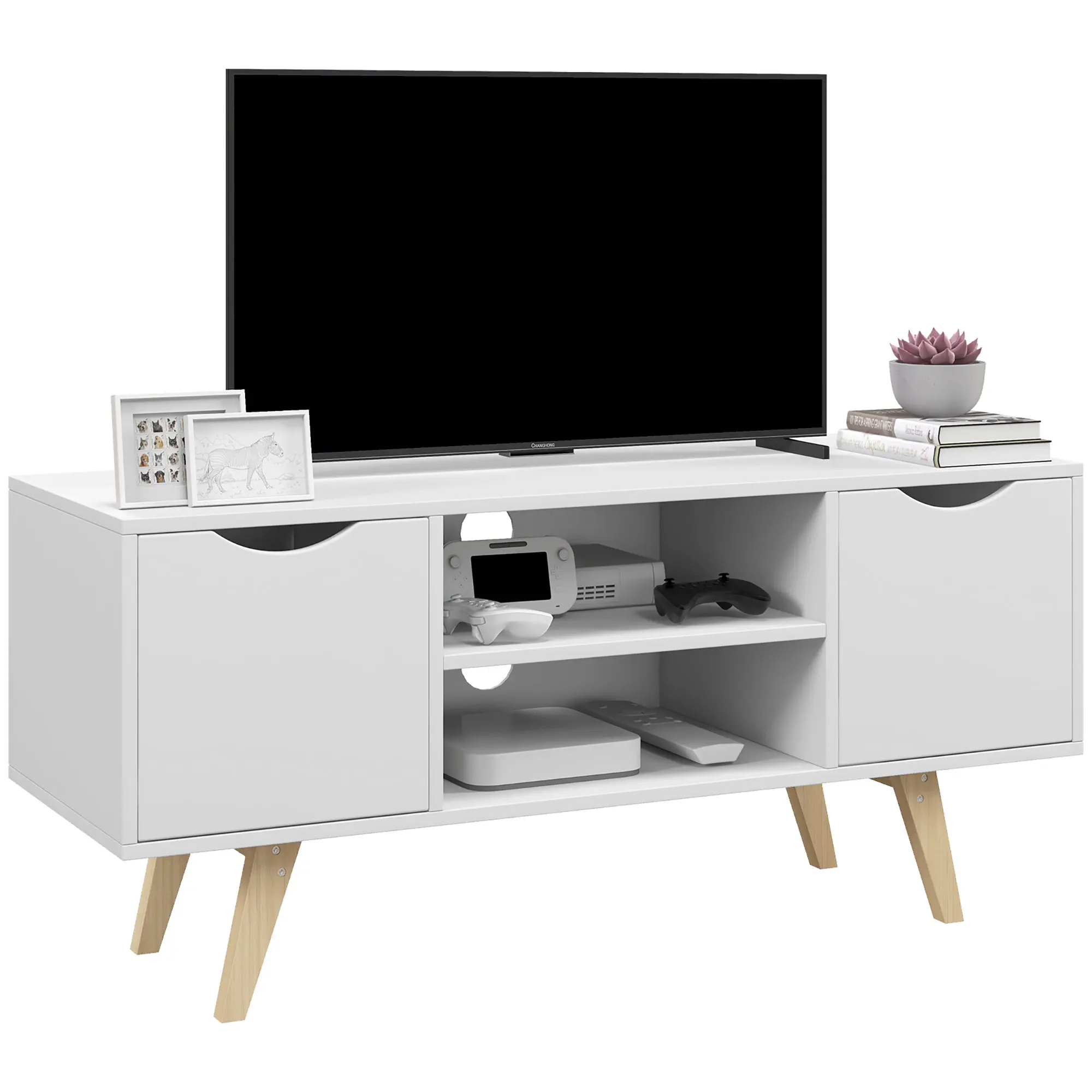 Homcom TV-Schrank mit 2 Türen 2 offene Regale 110x39x50 cm weiß