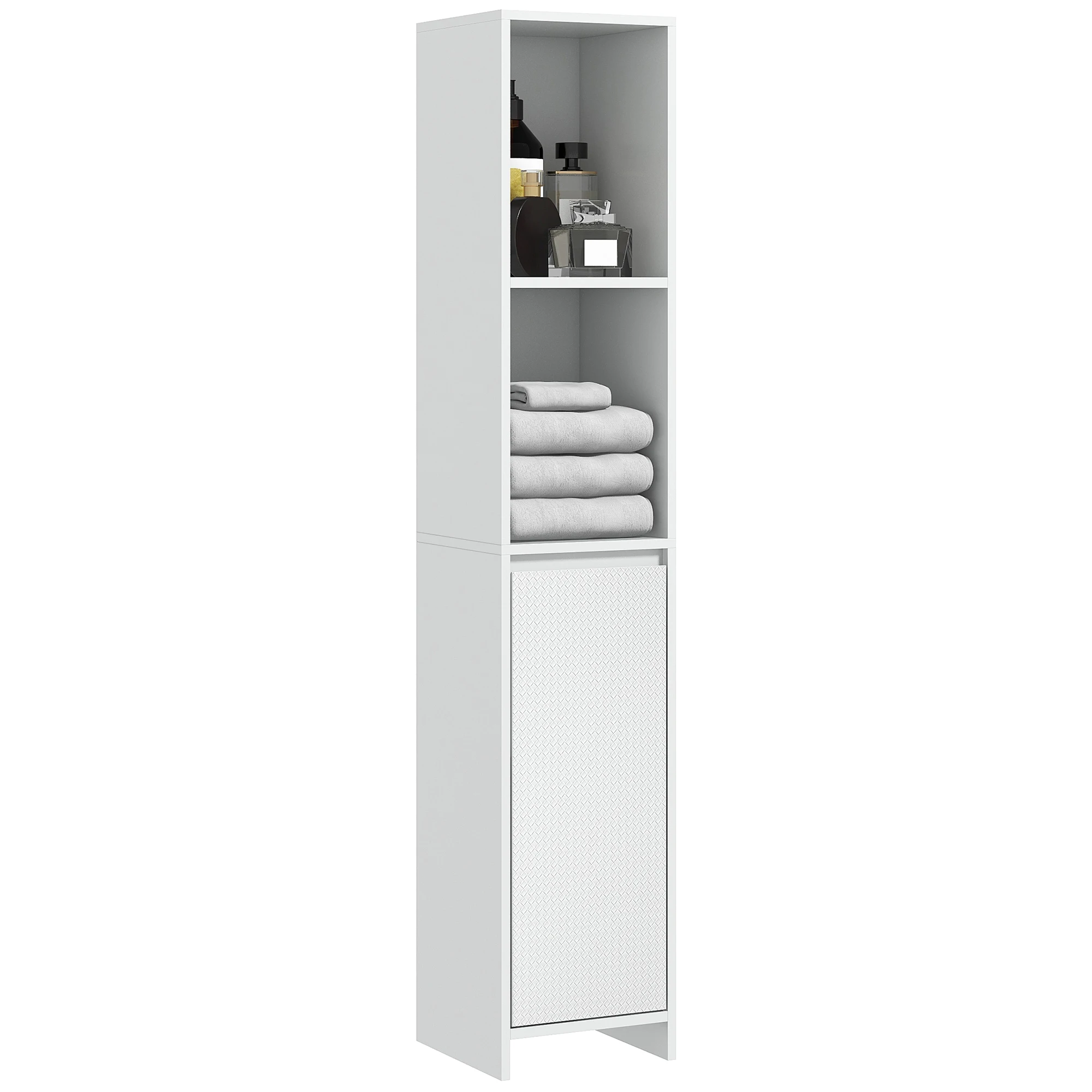Homcom hoher Badezimmers chrank mit Tür 2 offene Regale 30x30x160 cm weiß