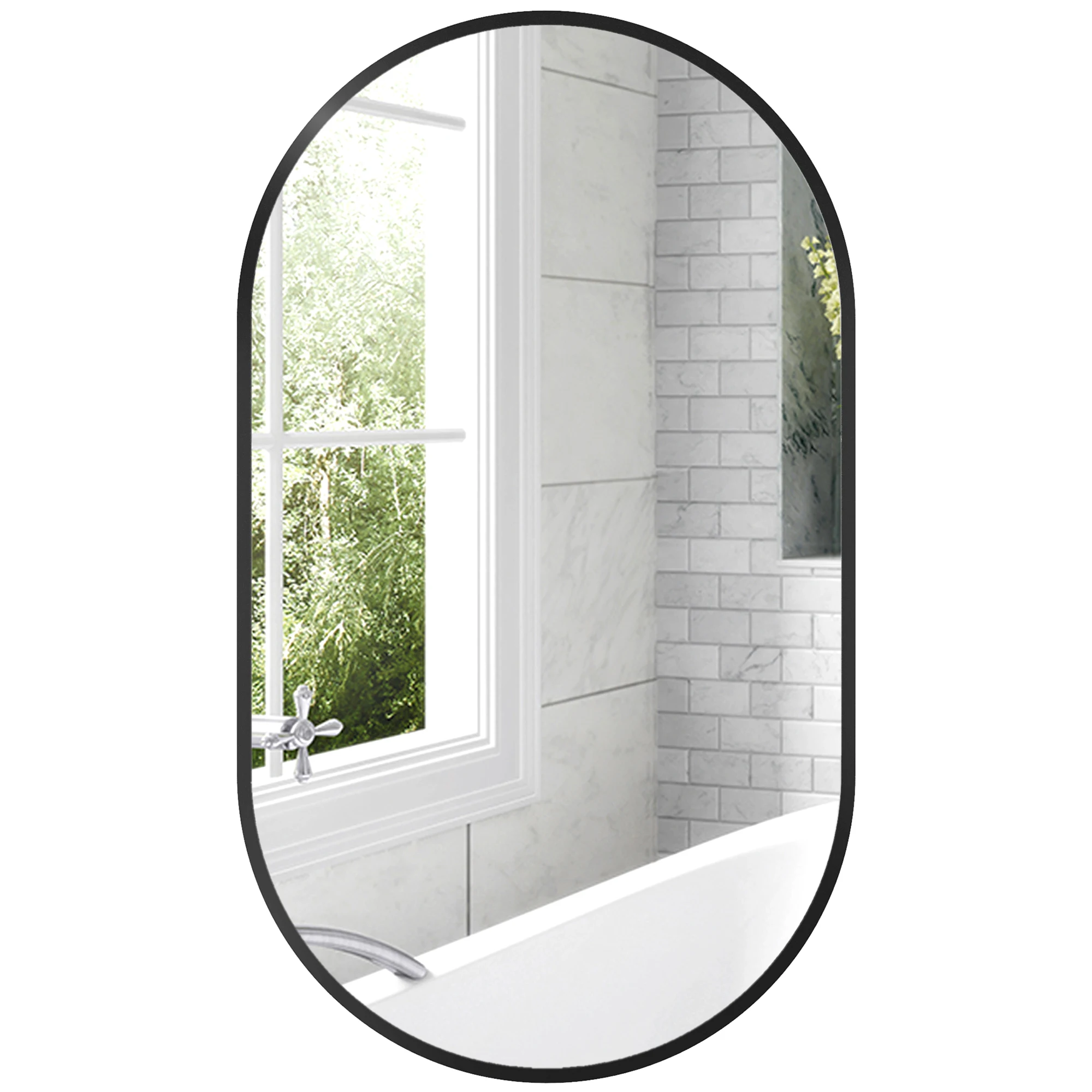 Homcom 40x70 cm ovaler Badezimmers piegel mit schwarzem Wohnzimmer Aluminium rahmen