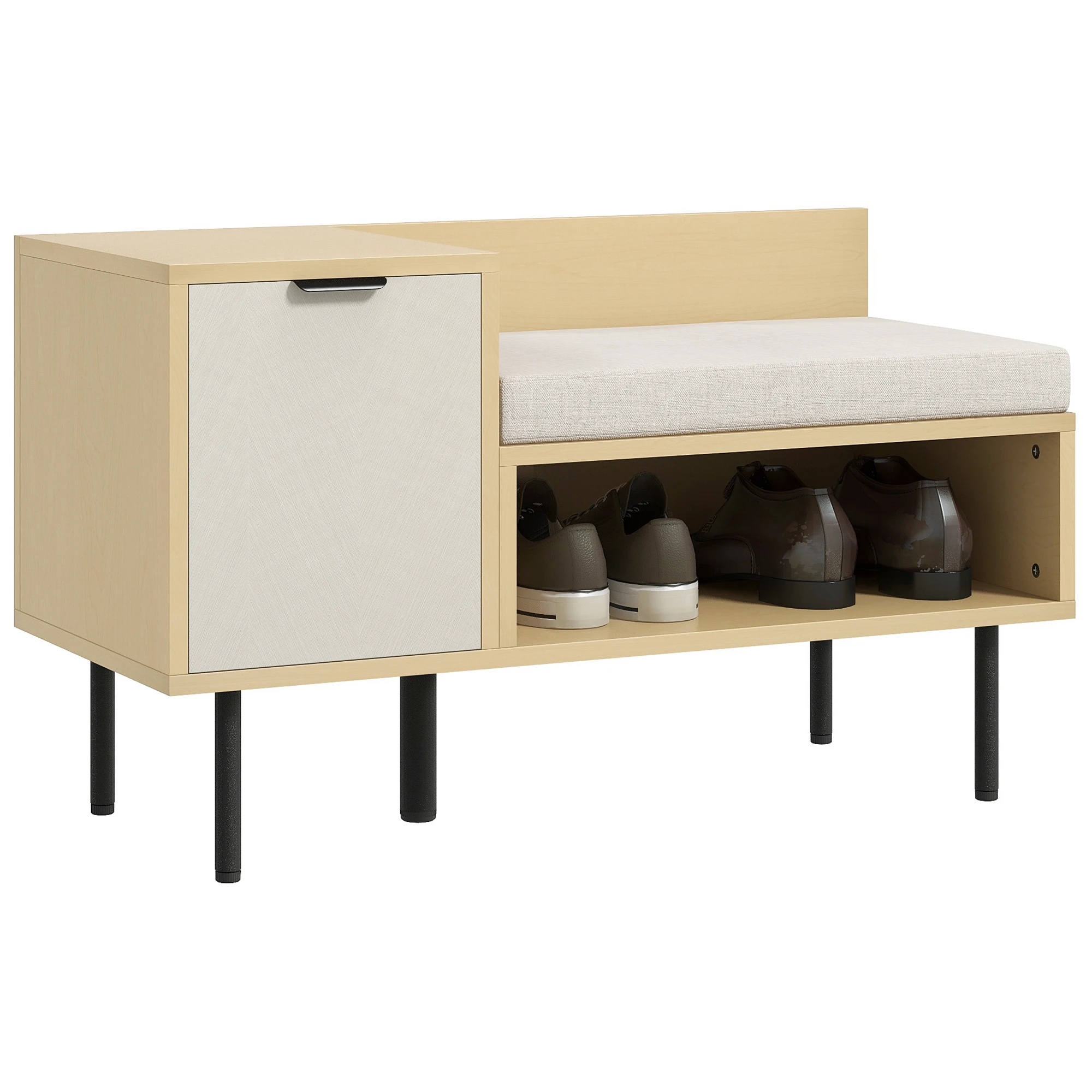 Homcom Bank Schuh regal mit Sitzkissen Tür und Regal 80x35x47 cm natürlich
