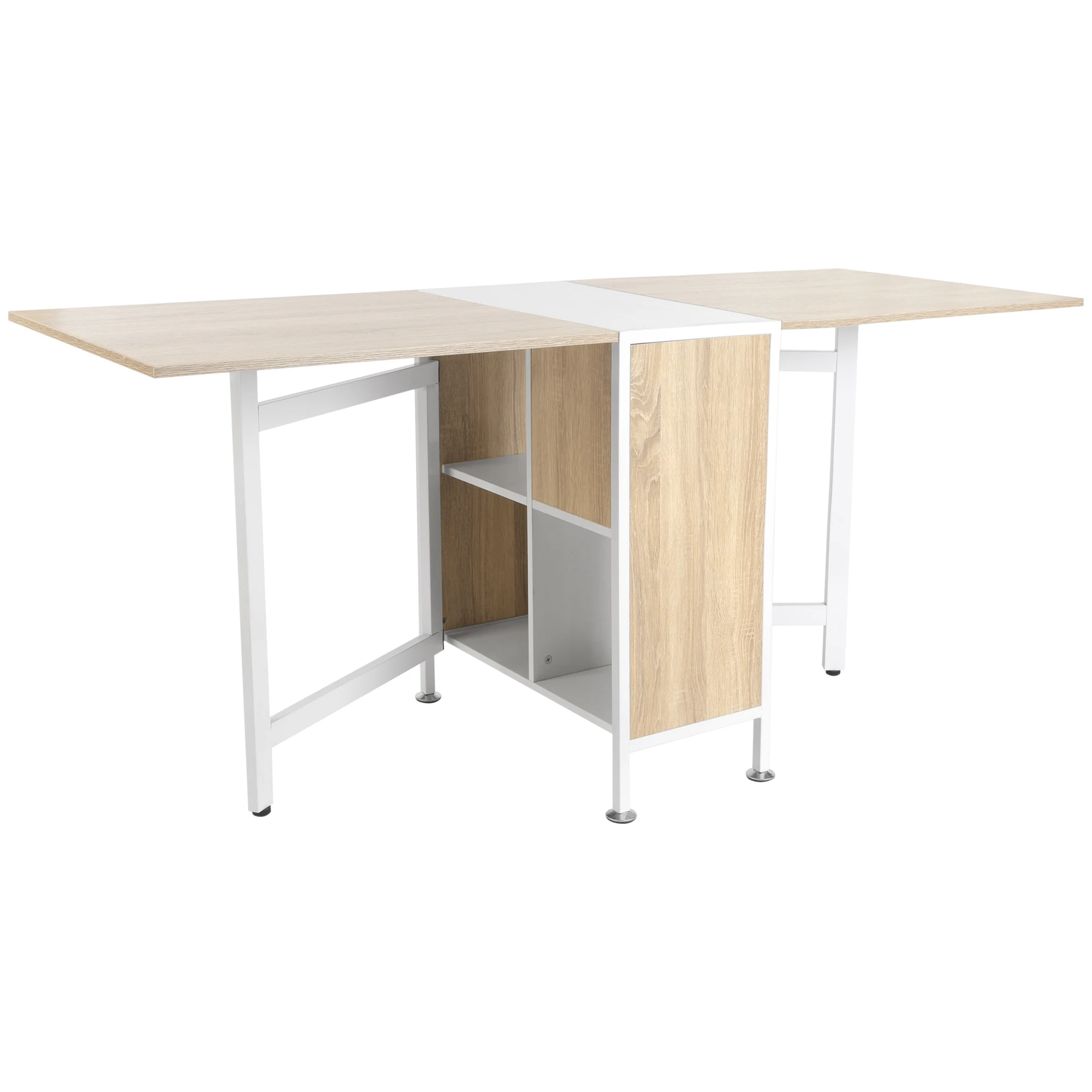 Homcom mesa ple gable de almacenaje 4 estantes para comedor salon 3 formas ahorra espacio mesa