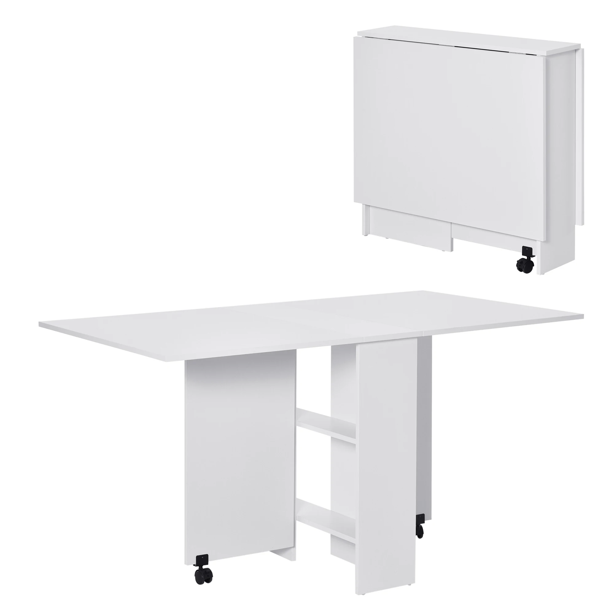 Homcom mesa ple gable de madera con ruedas comedor auxiliar cocina escritorio