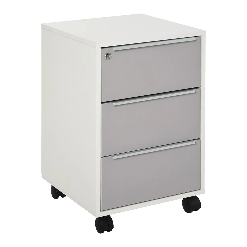 Homcom Mobiele archiefkast met 3 lades, slotwielen en remmen
