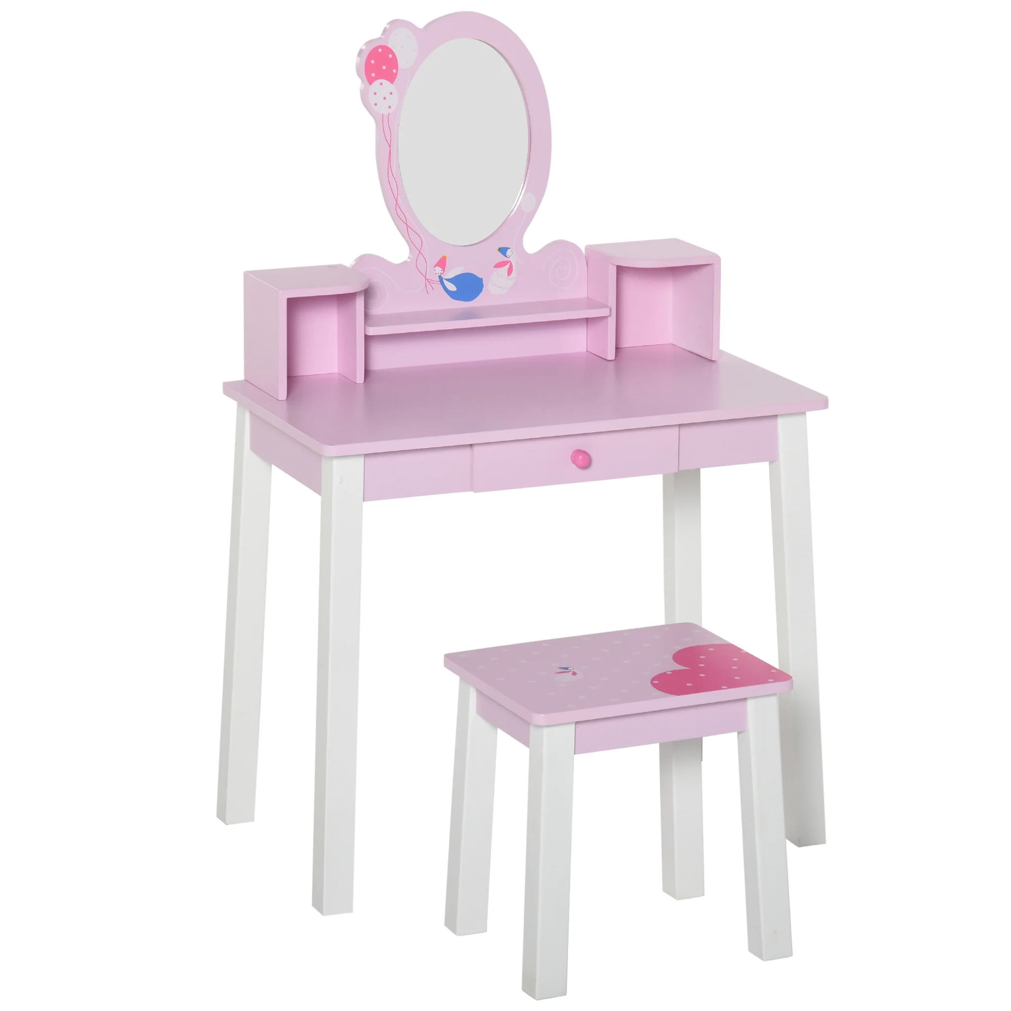 Homcom tocador con taburete espejo y mesa de maquill aje infantil 59x39x92cm
