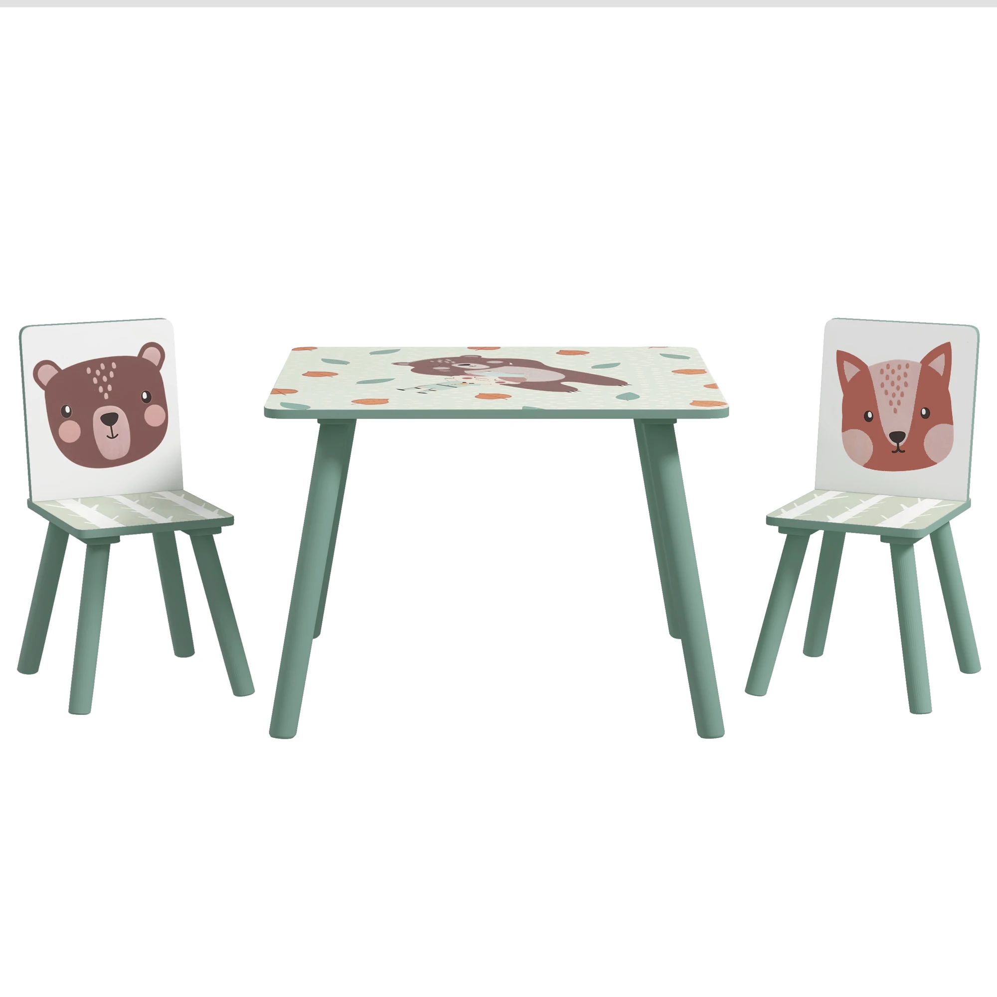 Zonekiz Kinder tisch und Stühle 3 Stück für Schlafzimmer grünes Spielzimmer
