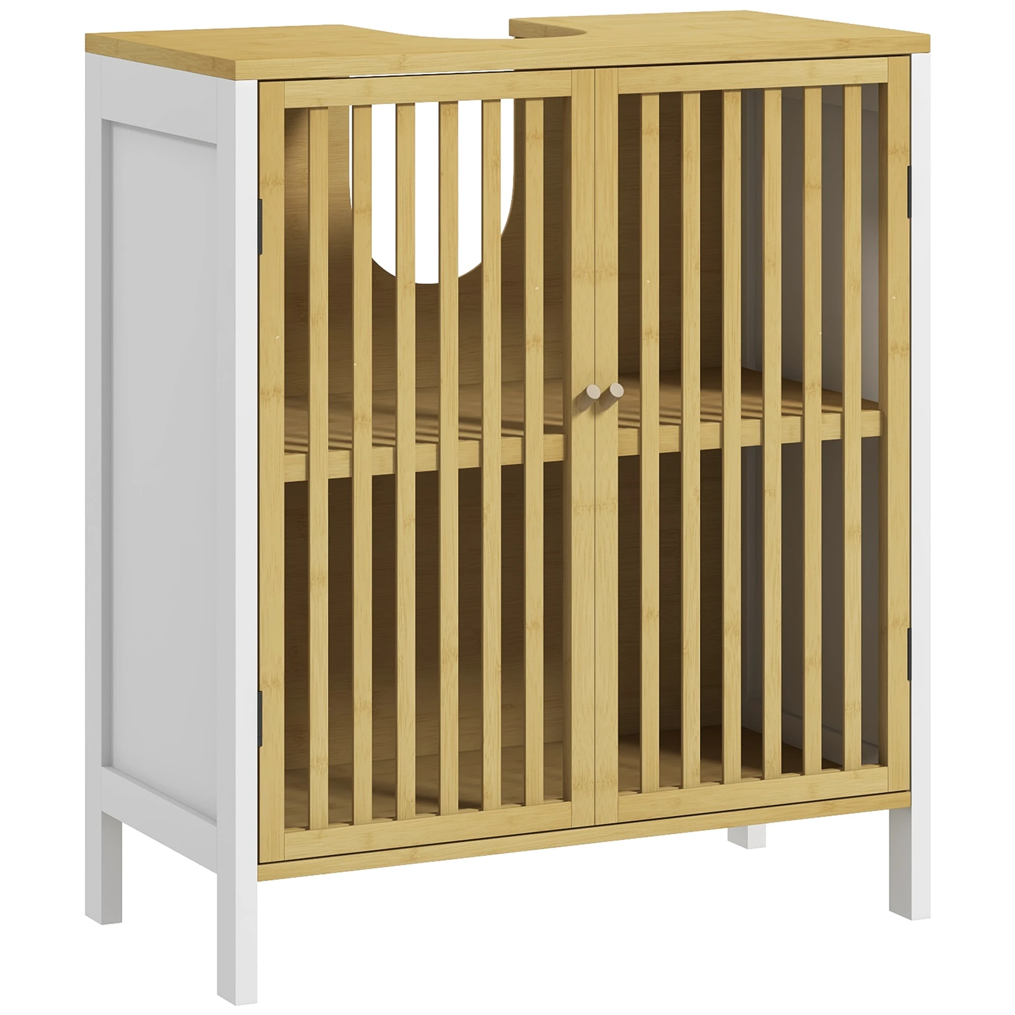 Homcom Bambus Unter becken Möbel 60x30x70 cm natürlich und weiß