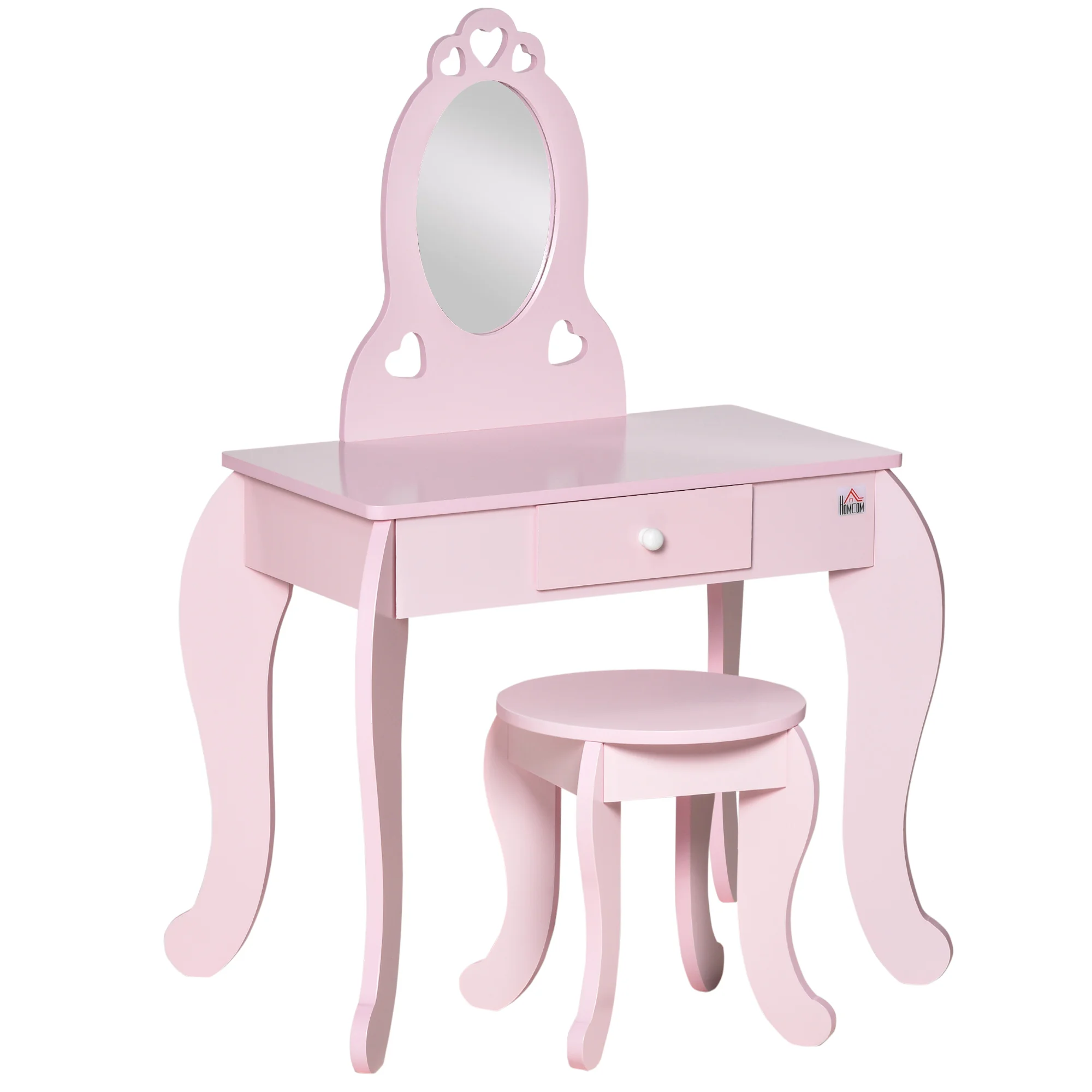 Homcom Kinderen Houten Kaptafel Voor Meisjes 3-6 Jaar Oude Spiegelkruk 60X36X88Cm