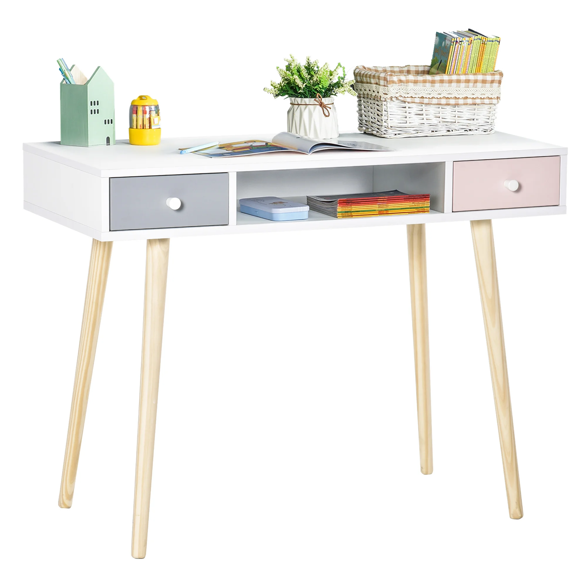 Homcom Kinder schreibtisch mit 1 offenen Fach 2 Schubladen x 48x cm
