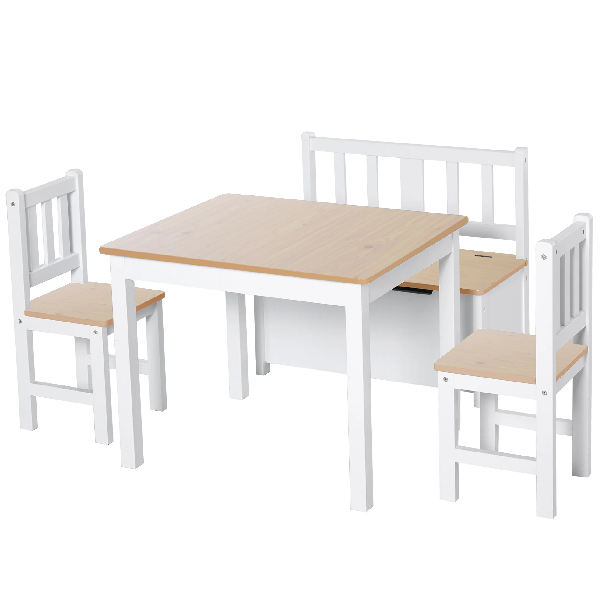 Homcom Tisch Set 2 hölzerne Kinder stühle und Bank mit Platz