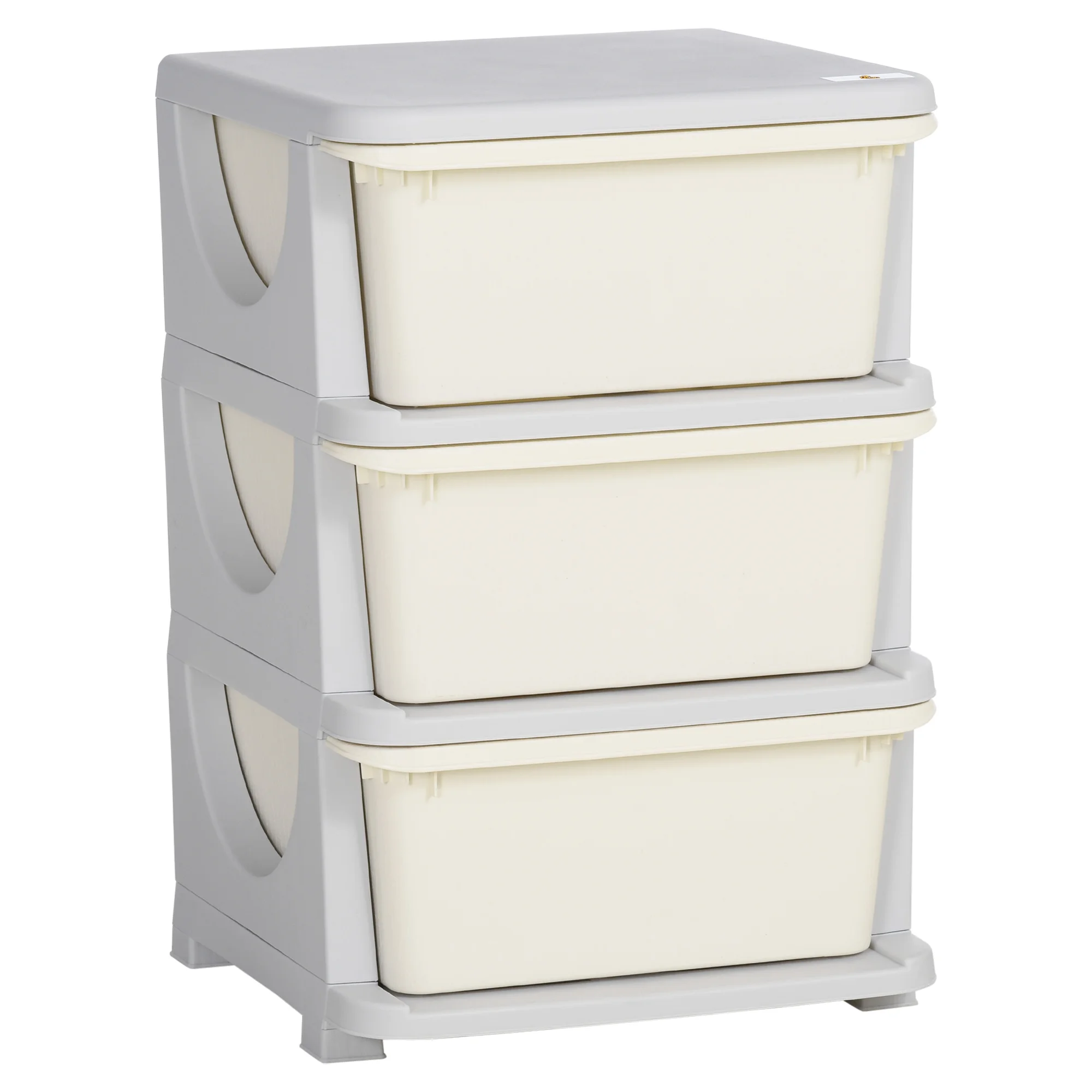Homcom Kunststoff Schubladen Organizer mit 3 Schubladen Griffe 37x37x56,5 cm beige