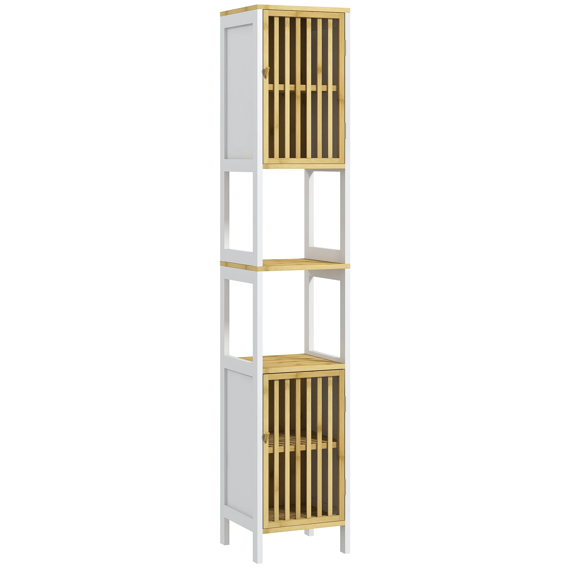 Homcom hoher Badezimmers chrank mit 2 Fächern 2 Türen 32x30x172 cm weiß