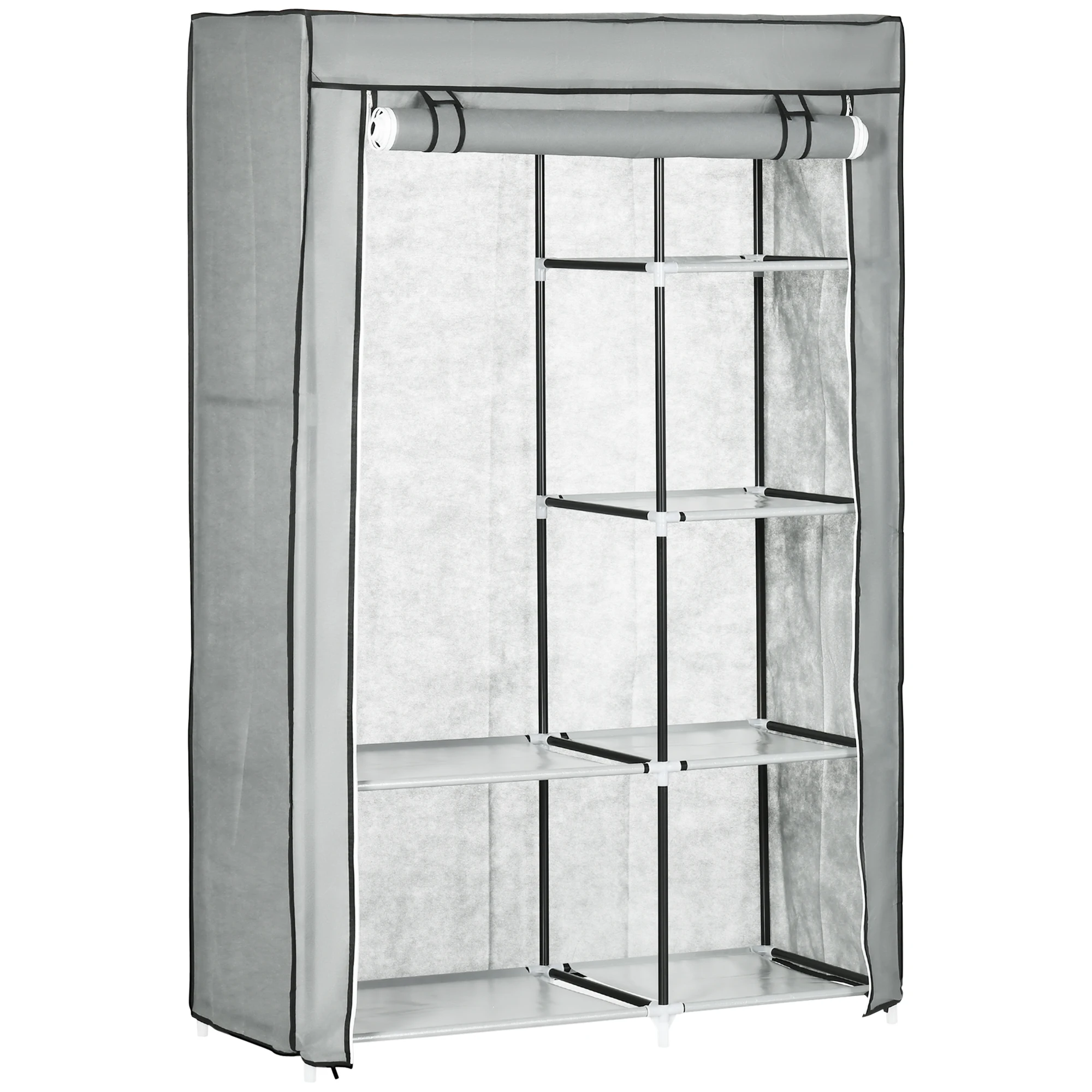 Homcom Falt stoff Kleider schrank mit 6 Regalen und 1 Bar 103x43x162,5 cm grau