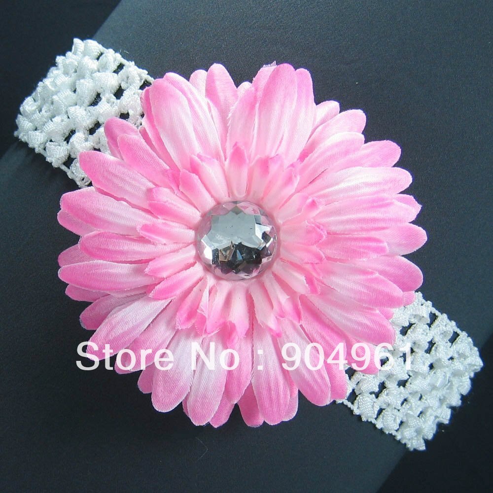 12set Gerbera Daisy Flower Clips +1.5" Elastic Stretch Crochet Headband Toddler Infant Headbands Baby Hair Jewelry Headwear
