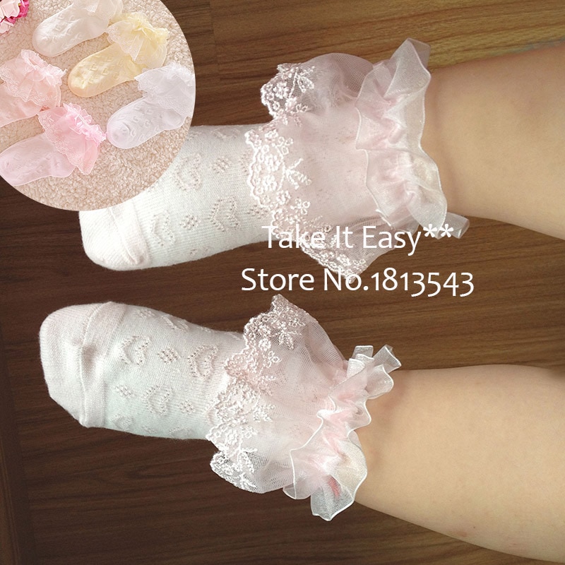 One Pairs Kids Princess Dance Lace Socks Frilly Ruffled Lace Trim Ankle Baby Girl Socks Anklet Breathable Student Socks