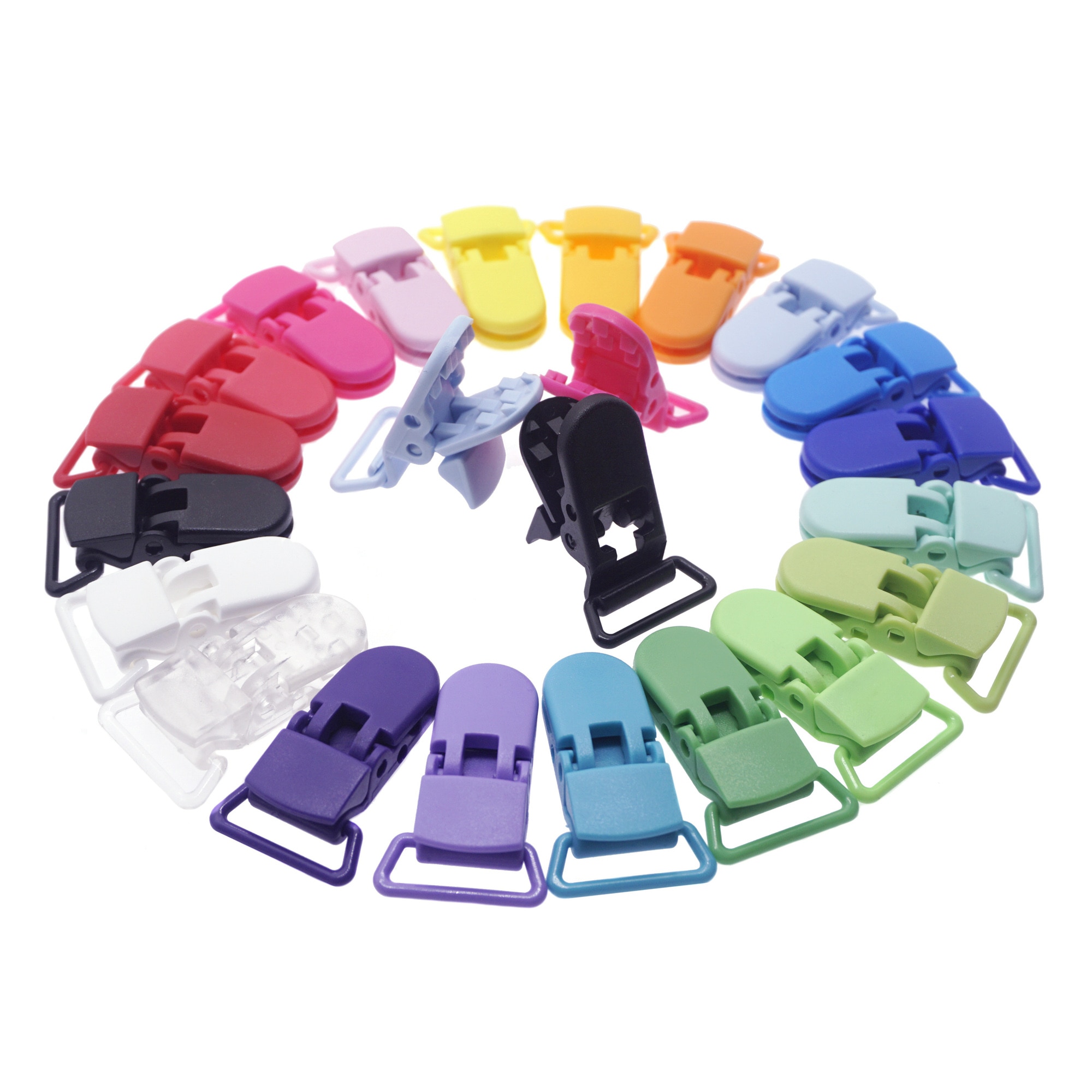 Wholesale 500pcs/Lot 20mm Width KAM D Shape Plastic Clips,Plastic Pacifier Clips,Soother Clips,Dummy Clip,15 Colors For Choice