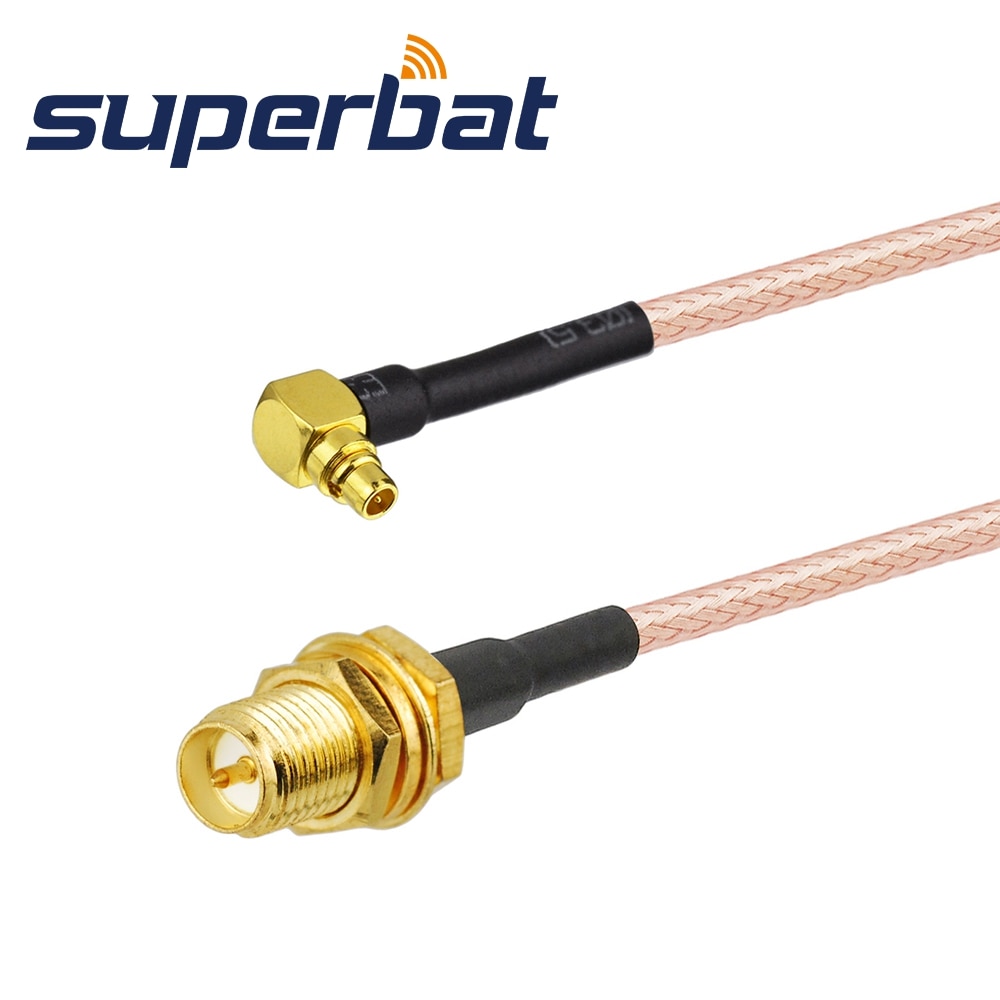 Superbat MMCX Right Angle Male to RP-SMA BulkHead Female Pigtail Cable RG316 15CM