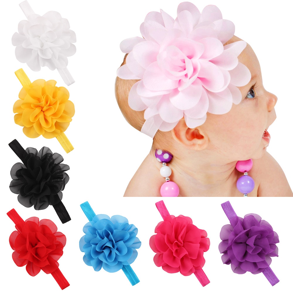 Baby Girls Chiffon Flower Elastic Headbands Hair Bands Baby Headbands Hair Accessories Headwear 20pcs Per Lot