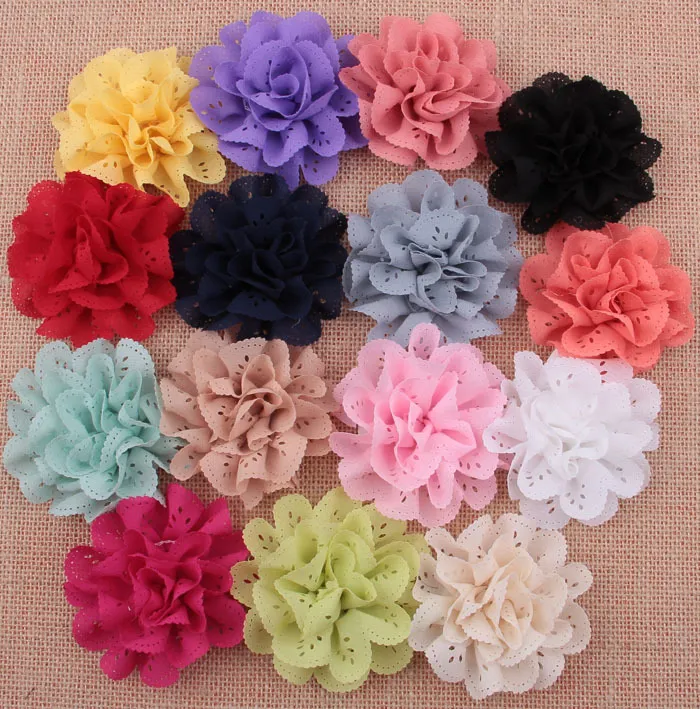 10pcs/lot 3.2" 15 Colors Fluffy Eyelet Silk Flowers For Chidlren Hair Accessories Artificial Fabric Flowers For Baby Headba