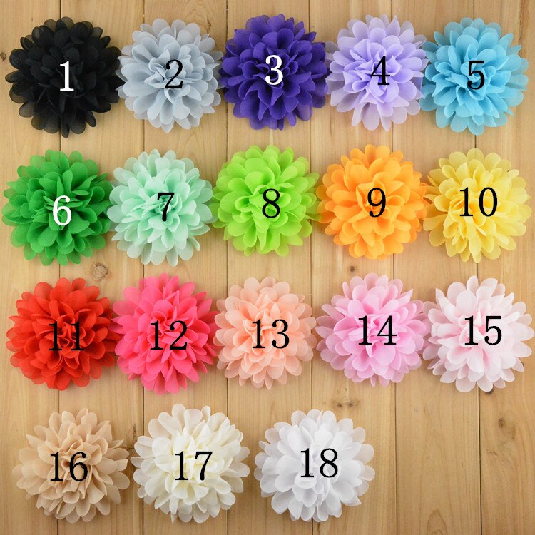 10pcs/lot 10cm 18 Colors Big Fluffy Chiffon Flowers For Baby Girls Hair Accessories Artificial Fabric Flowers For Headbands