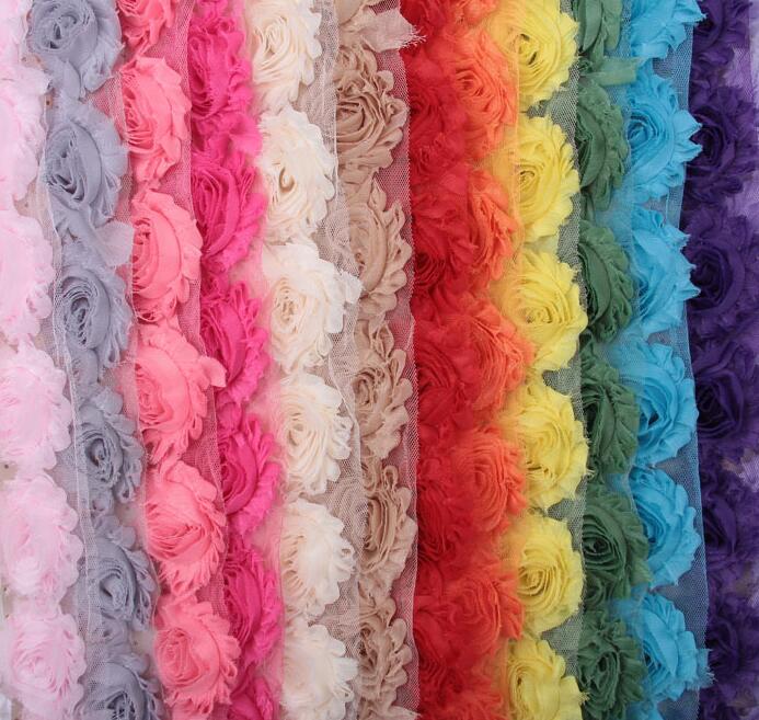 10yards/lot 15colors Fashion Chic Shabby Chiffon Flowers For Children Hair Accessories 3D Fabric Flowers For DIY Headbands