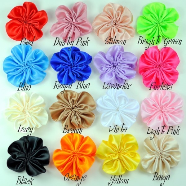 30pcs/lot 2" 16colors DIY Satin Ribbon Petal Flower For Hair Accessories Artificial Ruffled Fabric Flowers For Baby Headban