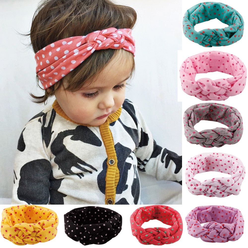 Fashion Baby Top Knot Headbands Baby Headwrap Polka Dot Cross Knot Baby Turban Tie Knot Headwrap Christmas Gift
