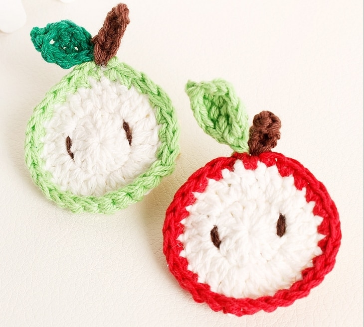 Crochet Apple With Clips For Childrens Handmade Hair Accessories kid girls flower hair clip 2pcs/lot with 2 colors