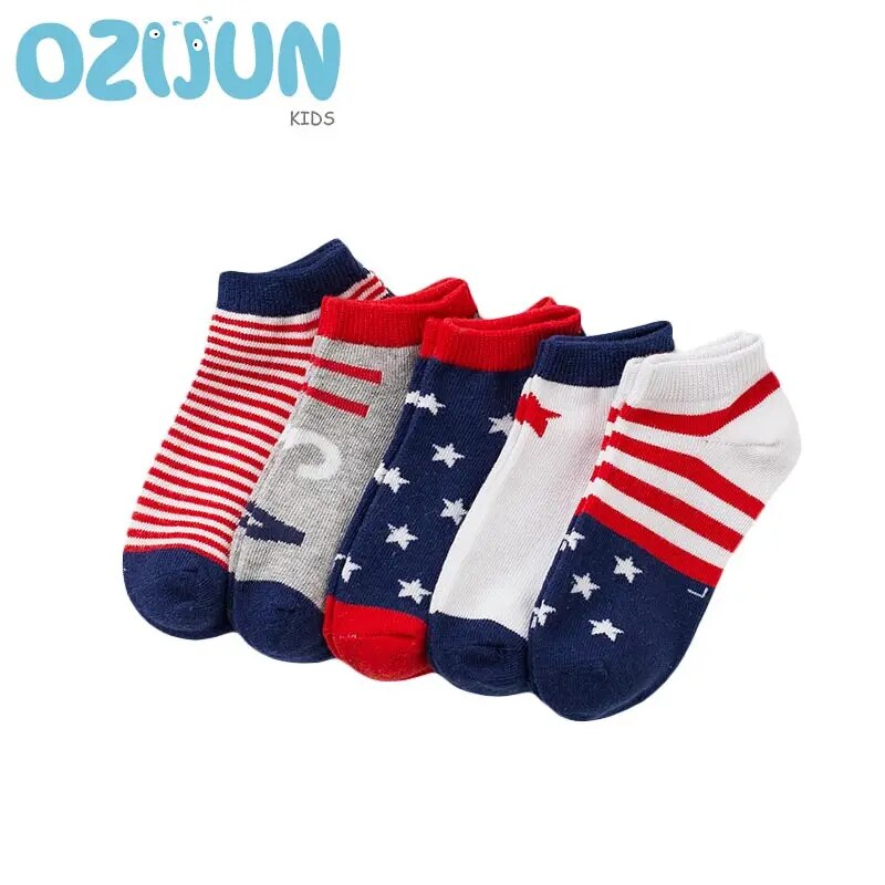 5 Pairs/lot Baby Boys Girls Socks Kids Socks 2-3/3-5/5-8Y UK USA Canada Flag Cotton Children Ankle Socks