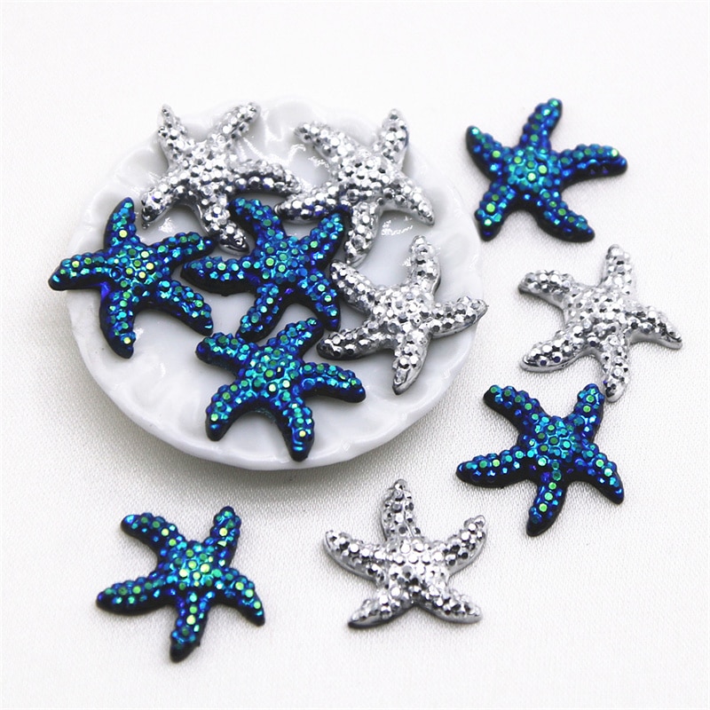 50 stücke 16x18mm silber/schwarz sea star harz flatback cabochon DIY schmuck/telefon Charme