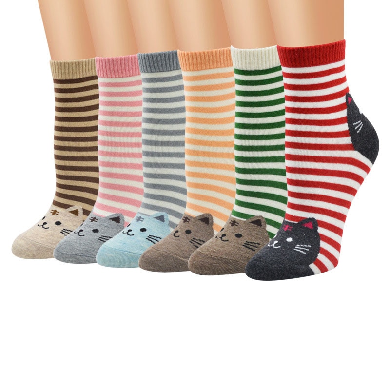 Fashion Cartoon Socks Women Cat Footprints 3D Animals Style Striped Warm Cotton Sock Lady Floor Meias Sock Female Funny Socks
