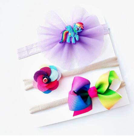 1set=3pcs baby bowknot headband Cute ribbon hair bow chiffon flower headwear unicorn nlyon headbands kids hair accessories