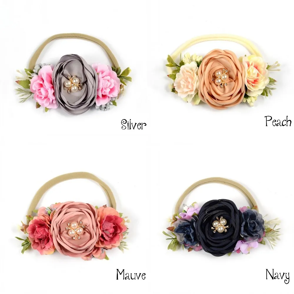 10Pcs Vintage Flower Headband Pearl Hair Bands for Baby Girls Princess Gift Hair Accessories Newbron Photography Props Headwear