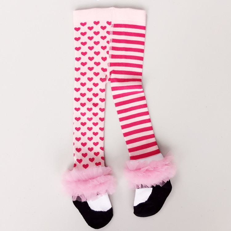 Anyongzu Girls Autumn/winter children's cotton colored heart-shaped striped jacquard women's tights to keep the pantyh