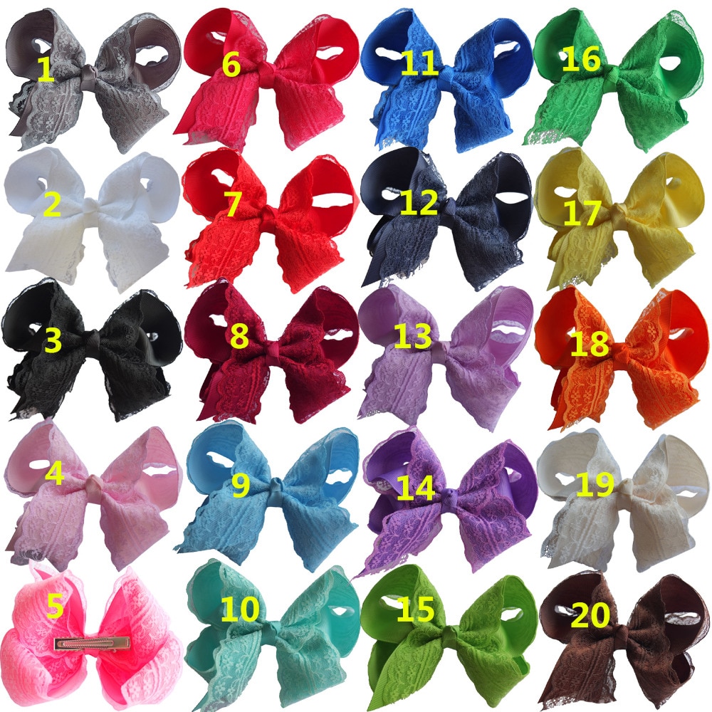 20 PCS Lace Hair Bow 5 inch Girls Hairbow Hairgrips Hair Clips Hairpins Boutique Dancing Bows Children Hair Accessories Headwear