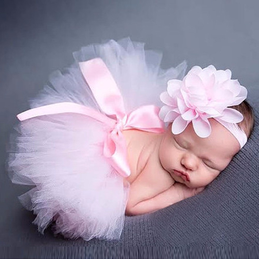 2Pcs Baby Newborn Photography Props Baby Tutu Skirt Photo Props and Flower Headband Hat for Newborn baby Photography Accessories