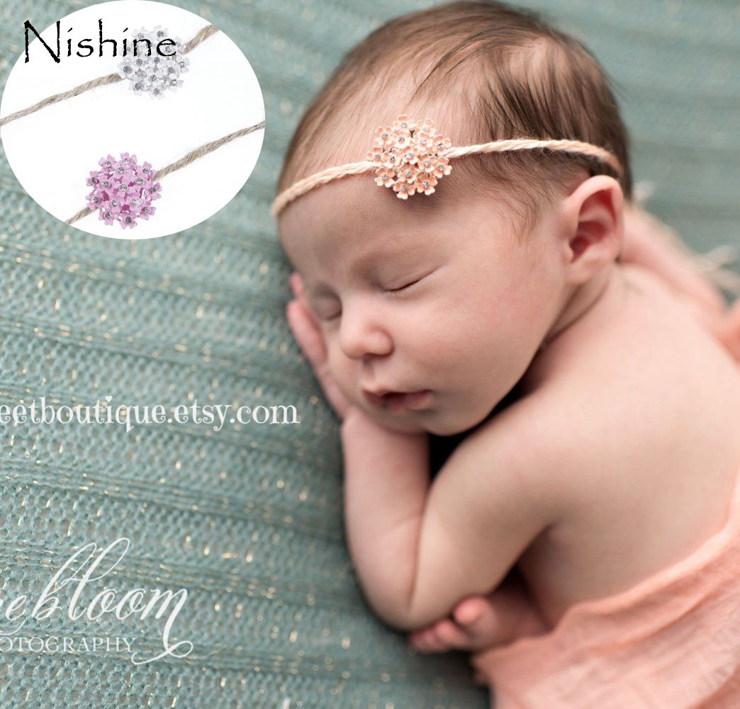 NISHINE New White Pink Flower Crystal Headbands Alloy Button Headbands Baby Girl TODDLERS Headbands Photography Props