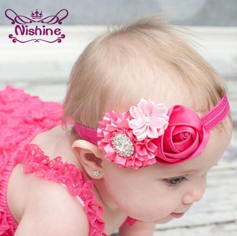 Nishine New Rose Flower Headband With Diamond Kids' Hair Accessories Headband Hairband Accesories