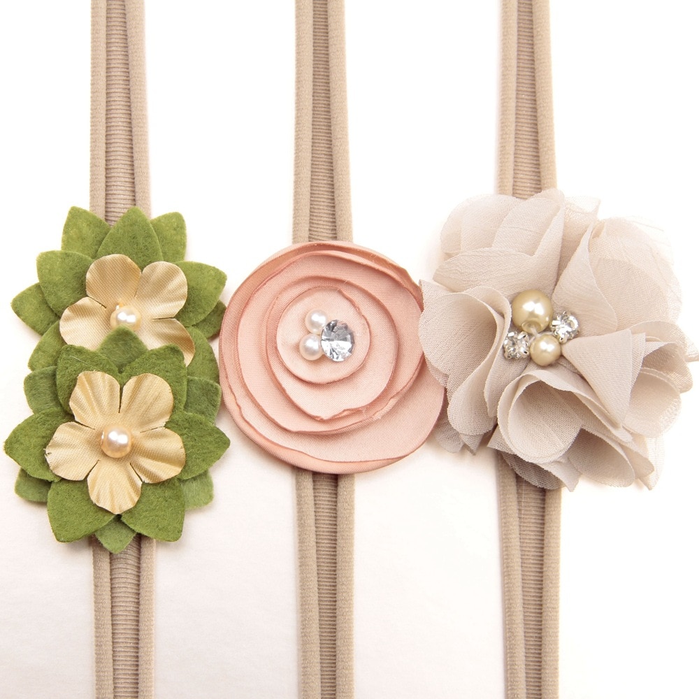 5sets/pack Newborn headband skinny soft nylon headband satin chiffon flower baby girl headband (3pcs/set)