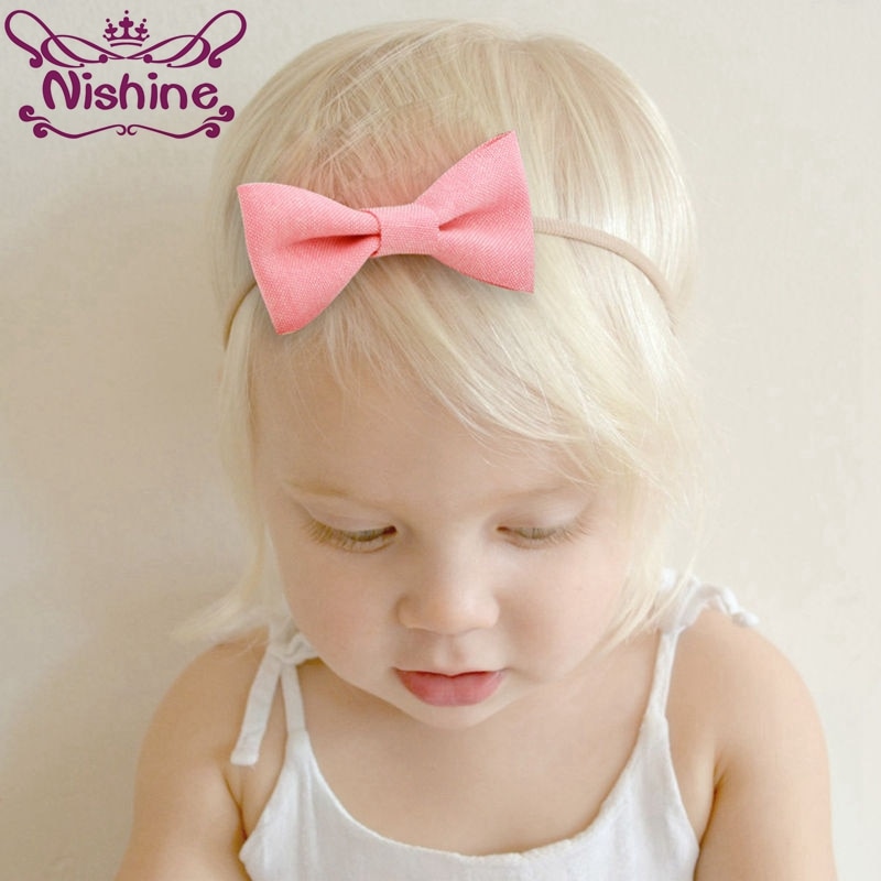 Nishine 4pcs/set Hair Bow Headband Girls Hairbow Kids Elastic Hair Accessories Newborns Bows Nylon Hairbands Photography Props