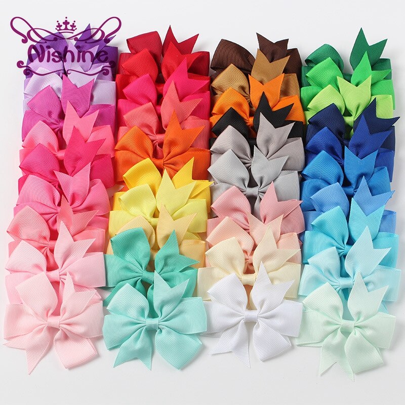 Nishine 40Pcs Ribbon Bows Clips Hairpin Girl's Hair Bows Boutique Hair Clip Baby Headwear Kids Hair Accessories(Color:40 Co